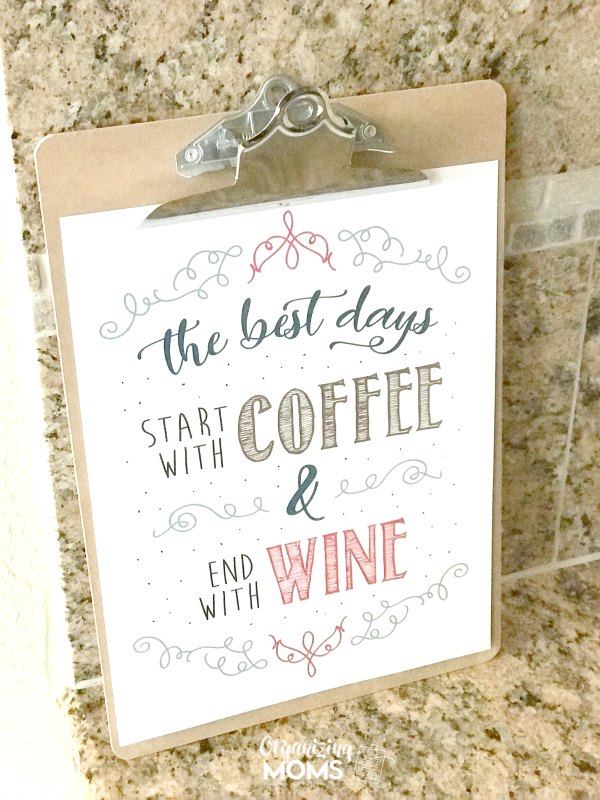 Free printable art for your coffee bar or wine bar. The best days start with coffee and end with wine.