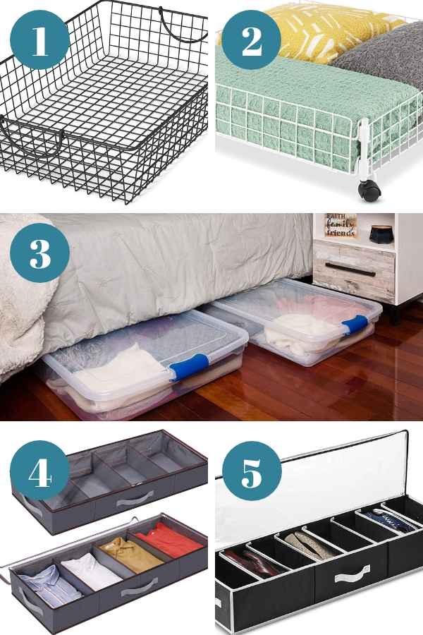 Images of under the bed storage products mentioned in items 1-5 in article.