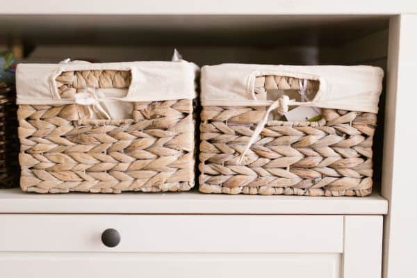 Baskets shown as an example of versatile organizing containers