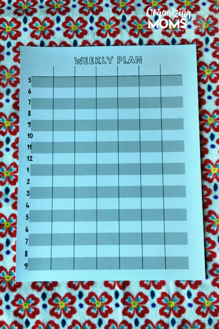 Weekly plan printable coloring page. Organizing Moms.